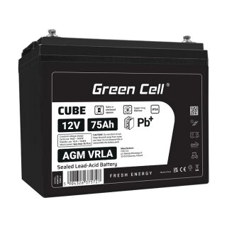 Green Cell CUBE AGM IP54 12V 75Ah VRLA Battery Gel deep cycle powerchair photovoltaic leisure battery campervan
