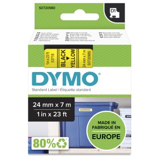 Dymo D1 Schriftband 24 mm x 7 m schwarz auf gelb 53718