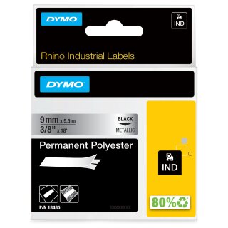 DYMO Rhino Band Polyes. 9mmx5.5m schwarz->metallic