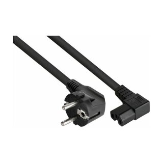 Netzkabel Schutzkontakt-Stecker Typ E+F (90° gew.) an Warmgeräte-Buchse C15 (r. gew.), schwarz, 1,50mm², 1m