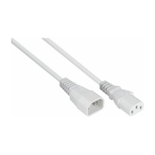 Kaltgeräteverlängerung Kaltgeräte-Stecker C14 an Kaltgeräte-Buchse C13, weiß, 0,75mm², 0,5m