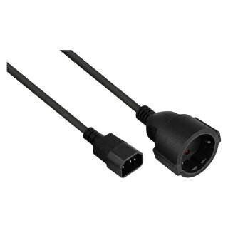 Netzkabel / Adapterkabel USV, Kaltgeräte-Stecker C14 (gerade) an Schutzkontakt-Buchse Typ F (gerade), schwarz, 0,75mm², 0,15m