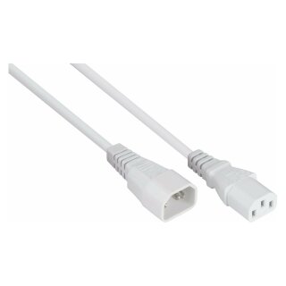 Kaltgeräteverlängerung Kaltgeräte-Stecker C14 an Kaltgeräte-Buchse C13, weiß, 1,00mm², 3m