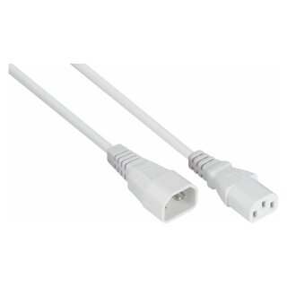 Kaltgeräteverlängerung Kaltgeräte-Stecker C14 an Kaltgeräte-Buchse C13, weiß, 1,00mm², 5m