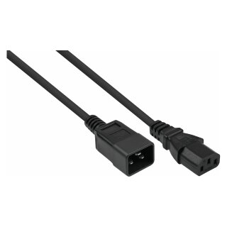 Kaltgeräteverlängerung Kaltgeräte-Stecker C20 an Kaltgeräte-Buchse C13, schwarz, 1,00mm², 3m