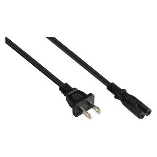 Netzkabel Amerika/USA Typ A (NEMA 1-15P) an C7/Euro 8 Buchse (gerade), UL, schwarz, AWG18, 1,8 m