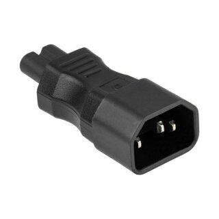 Stromadapter Kaltgeräte-Stecker C14 (gerade) an C7/Euro 8 Buchse (gerade), schwarz