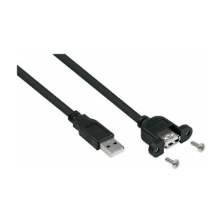 Einbau-Verlängerungskabel USB 2.0 Stecker A an Einbaubuchse A, Premium, DATA AWG28 / Power AWG24, KUPFER, schwarz, 2m