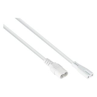 Euro-Verlängerung Stecker C8 (gerade) an Buchse C7 / Euro 8 (gerade), weiß, 0,75mm², 0,1m