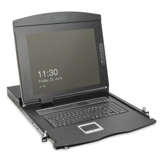 Digitus Modulare HD LCD KVM Konsole mit 19" TFT, 8-Port HDMI KVM Anschluss, Touchpad, deutsches Tastaturlayout