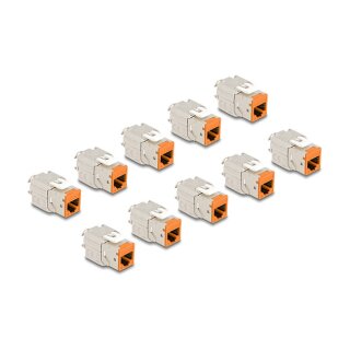 Delock Keystone Modul RJ45 Buchse zu LSA Cat.6A werkzeugfrei orange Set 10 Stück