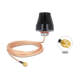 LTE Antenne SMA Stecker 2 dBi starr omnidirektional mit Anschlusskabel (RG-316U, 3 m) outdoor schwarz