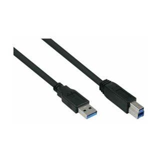 Anschlusskabel USB 3.0 Stecker A an Stecker B, Premium, DATA AWG28 / Power AWG24, UL, KUPFER, schwarz, 1,8m