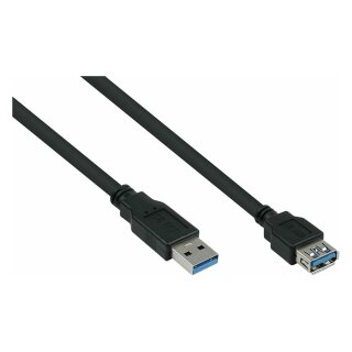 Verlängerungskabel USB 3.0 Stecker A an Buchse A, Premium, DATA AWG28 / Power AWG24, UL, KUPFER, schwarz, 5m