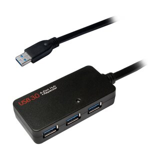 USB 3.0 cable, USB-A/M to 4x USB-A/F, amplifier, black, 10 m