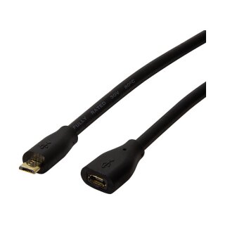USB 2.0 cable, Micro-USB/M to Micro-USB/F, black, 3 m