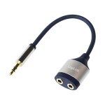 Audio cable, 3.5 mm 3-pin/M to 2x 3.5 mm/F, metal, blue,...