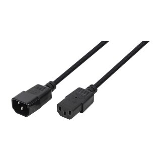 Power cable extension, IEC C14 to IEC C13, black, 3 m