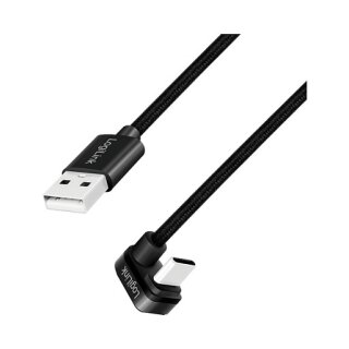 USB 2.0 Type-C gaming cable, C/M 180° to A/M, 480 Mbps, 60W, alu, black, 3 m