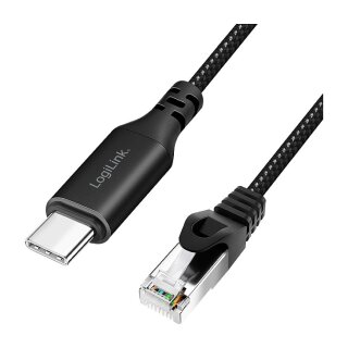Logilink USB 3.2 Ethernet cable, C/M to RJ45/M, 1 Gbps, active, black/grey, 3 m