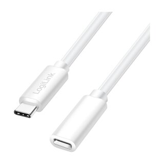Logilink USB 2.0 Type-C cable, C/M to C/F, 480 Mbps, 100W, white, 2 m
