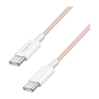 Logilink USB 2.0 Type-C cable, C/M to C/M, 480 Mbps, 60W, nylon, pink, 0.5 m
