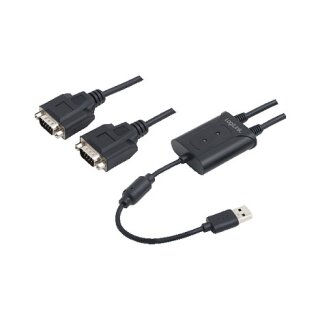 Logilink USB 1.1 cable, USB-A/M to 2x DB9 (RS232)/M, ferrite, black, 1.5 m