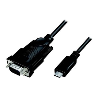 Logilink USB 2.0 Type-C cable, C/M to DB9 (RS232)/M, Win11, black, 1.2 m
