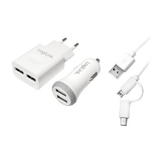 Logilink USB-A Charging Kit, 10.5 W / 10 W, 2-port, 2x USB-A, White
