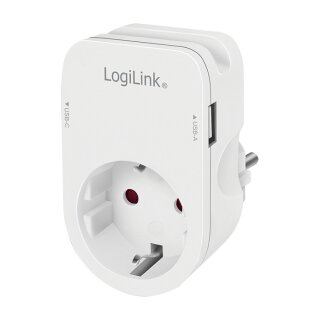 Logilink USB-A/C charger, 17 W, 2-port, 1x USB-A, 1x USB-C, 1x CEE 7/3, Charging cradle, White