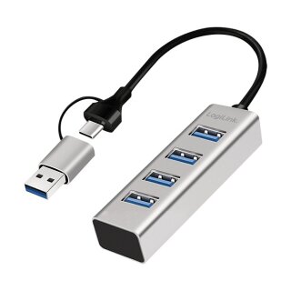 Logilink USB 3.1 Hub, 4-port, USB-A+C, aluminum, grey