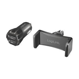 Logilink USB Kfz Ladegerät + Smartphone Halterung im Set