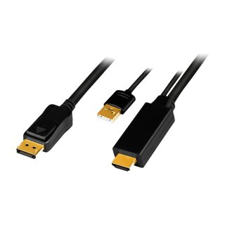 HDMI cable, A/M + USB-A/M to DP/M, 4K/30 Hz, black, 2 m