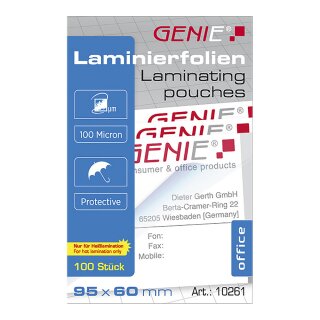 GENIE Laminiertaschen 100 im Visitenkartenformat - Folien