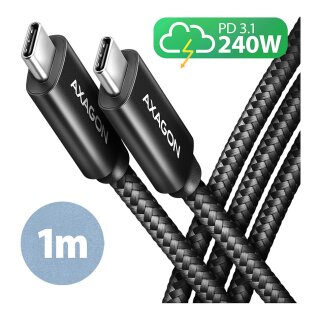 AXAGON BUCM2-CM10AB Ladekabel, USB-C zu USB-C 2.0, 1 m, PD 240 W 5 A, ALU - Schwarz