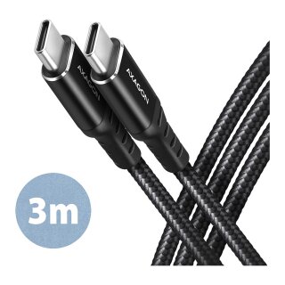 AXAGON BUCM-CM30AB USB-C zu USB-C 2.0 Kabel, 3 m, PD 60W, 3A, geflochten - schwarz