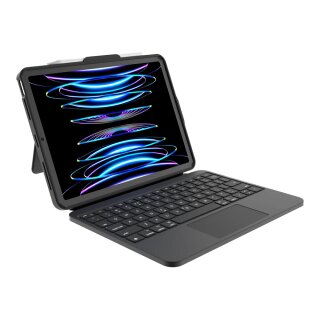Deqster Tastaturhülle Prime Keyboard für iPad Air 13" (M2 / M3) Plug and GO über USB-C, Spritzwassergeschütztes Design, 2x USB-C-Anschlüsse, Stift