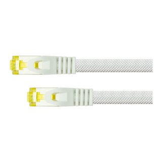 Series RJ45 Patchkabel mit Cat. 7 Rohkabel, Rastnasenschutz und Nylongeflecht, S/FTP, PiMF, halogenfrei, 500MHz, OFC, weiß, 5m