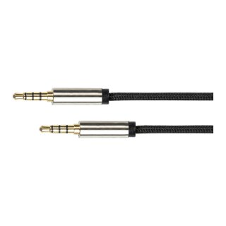 Series Audio Anschlusskabel High-Quality, 4-poliger 3,5mm Klinkenstecker beidseitig, Textilmantel, schwarz, 2m