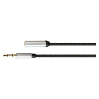 Series Audio Verlängerungskabel High-Quality, 4-poliger 3,5mm Klinkenstecker an Klinkenbuchse, Textilmantel, schwarz, 2m