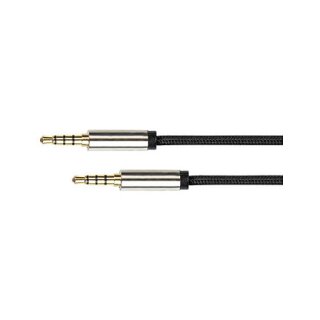 Series Audio Anschlusskabel High-Quality, 4-poliger 3,5mm Klinkenstecker beidseitig, Textilmantel, schwarz, 3m