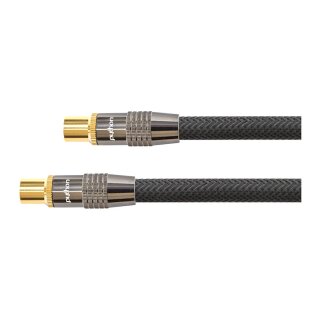 Series TV Antennenkabel, IEC/Koax Stecker an Buchse, vergoldet, vierfach geschirmt, 120 dB, 75 Ohm, Nylongeflecht, schwarz, 1m