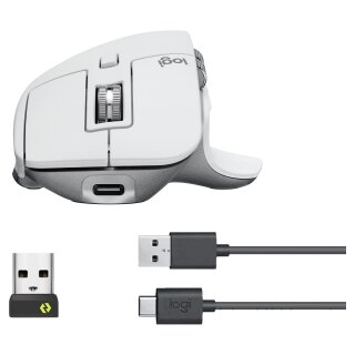 Logitech MX Master 3S, right-handed, laser, RF wireless + Bluetooth, 8000 DPI, silver, white