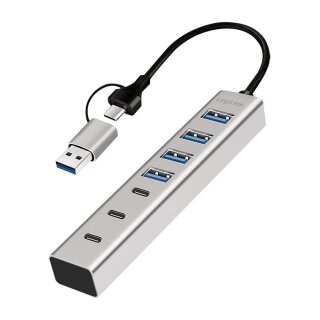 Logilink USB 3.0 Hub, 7-port, 4x USB-A 3x USB-C, aluminum housing