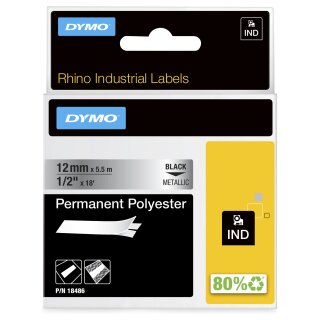 DYMO Rhino Band Polyes. 12mmx5.5m schwarz->metallic