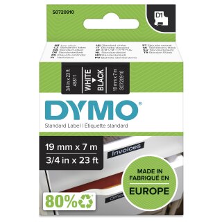 Dymo D1 ORIGINAL Schriftband, wei auf schwarz, 19mm x 7m (S0720910)