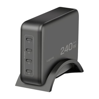USB-C Desktop charger, 240 W, GaN, 4-port, 4x USB-C (PD), Black