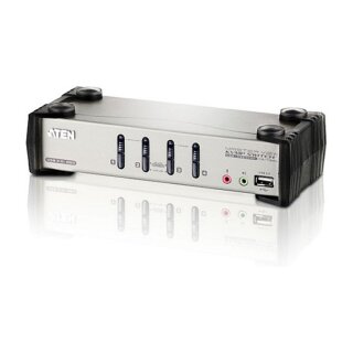 DATA KVM Desktop Switch 4-Port USB - PS/2 VGA KVM Switch with Audio & USB 2.0 Hub (KVM Cables included) ATEN