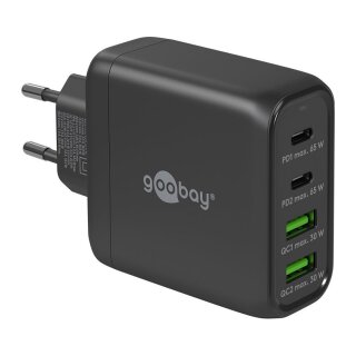 Goobay USB-C Multiport-Schnellladegert, PD, GaN, 68 Watt (schwarz, 2x USB-C, 2x USB-A, Power Delivery, QuickCharge)