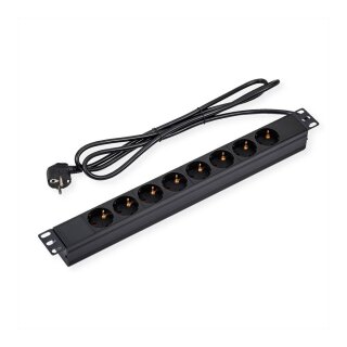 48,26cm 19Zoll Steckdosenleiste 8fach 1 HE Schutzkontakt-Stecker CEE 7/4 1,8m